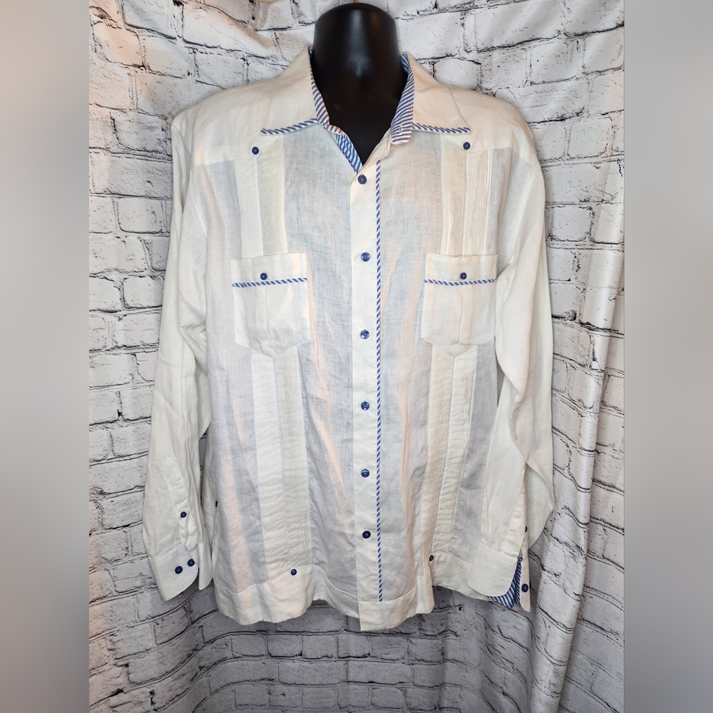 Mojito Men's‎ 100% Linen Guayabera Long Sleeve Button Down Size 2X